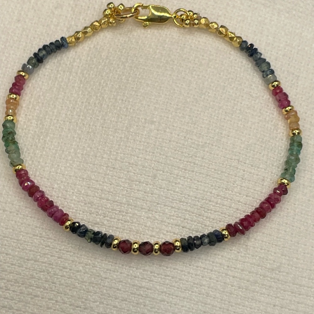 Ruby Multi Sapphire Dainty Gemstone Bracelet - image 2